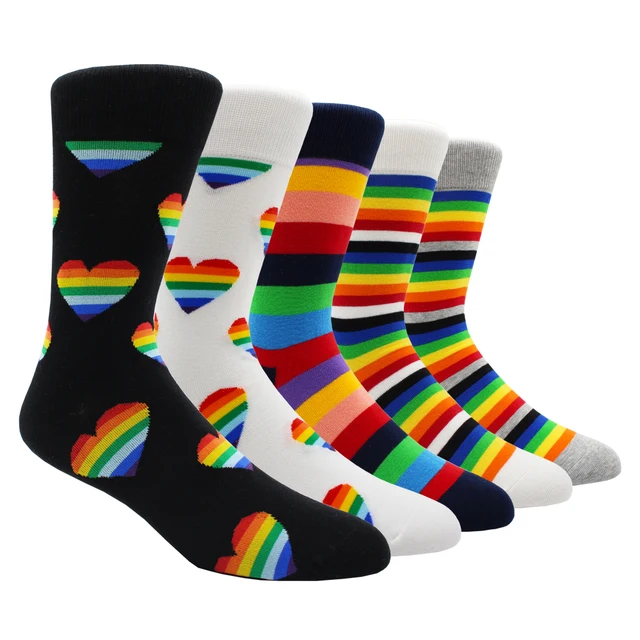 Size 41-48 Casual Fashion Cotton Funny  Long Women&Men Socks Contrast Color Rainbow Larger Size Stripe Socks for Men 5 Pairs- NY016