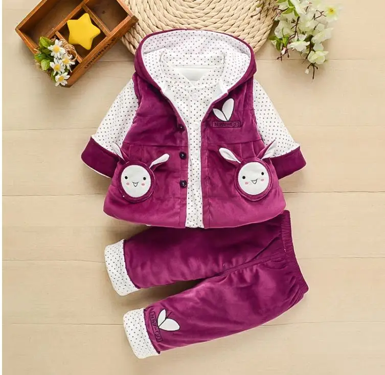 Thin cotton cute baby girl three-piece set 3