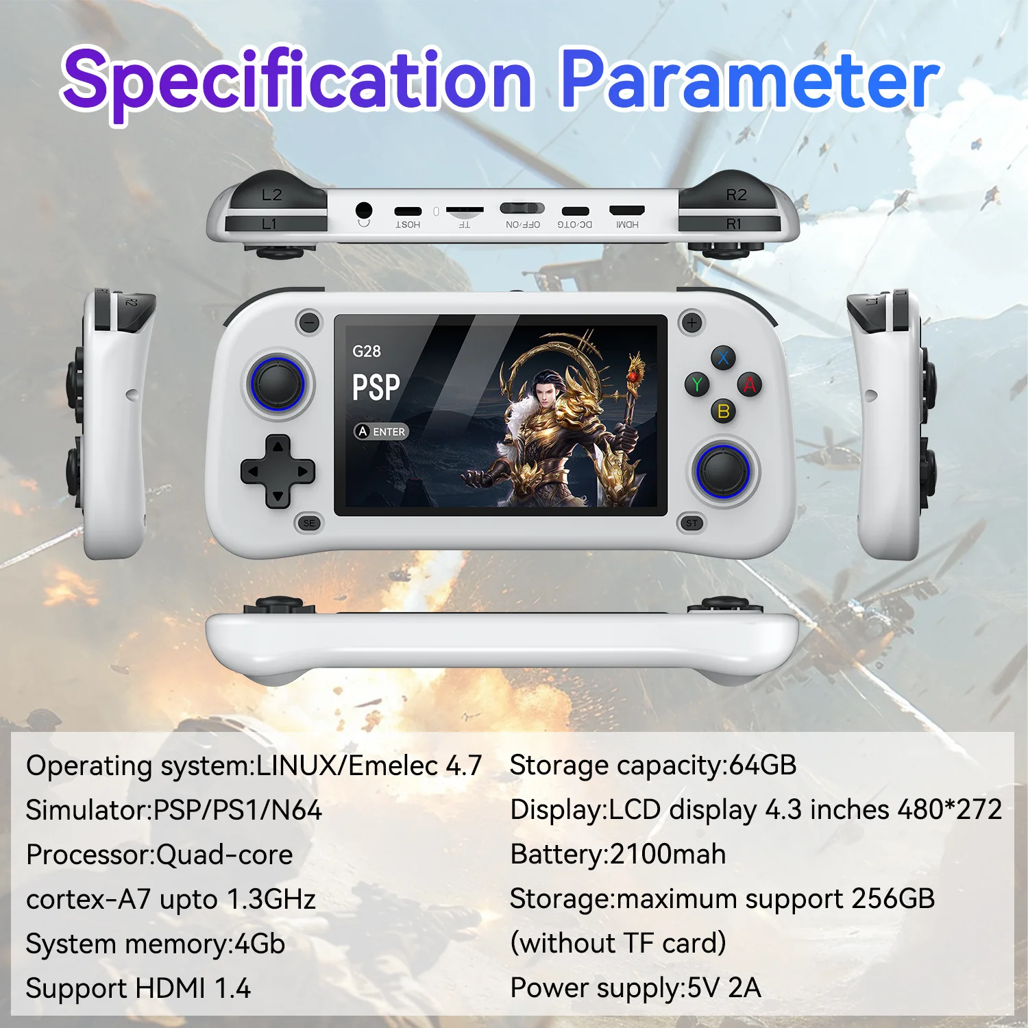 2025 128GB G28 Retro Handheld Video Game Console Linux System 4.3 Inch MIPI Screen Portable Pocket Video Player 64GB Games
