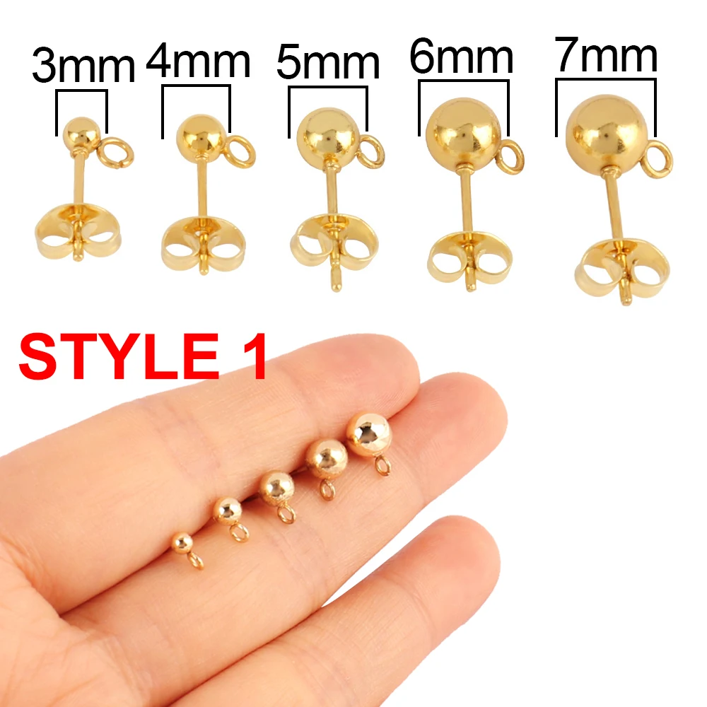 20 Stücke Gold Edelstahl Kugel Ohrringe Ohrstecker Mit Biegeringen DIY Ohrringe Basis Erkenntnisse Ohr Beitrag Für Schmuck Machen Zubehör – Detail 5