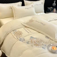 Drap de lit en polaire double face, broderie thermique épaisse, quatre pièces, kit de literie pour l'hiver, housse de couette 3