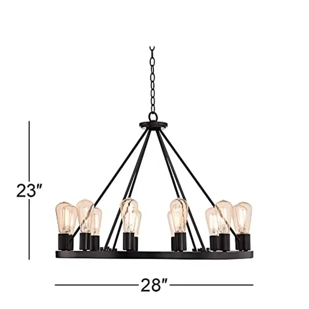 Rustic 12-Light Iron Chandelier Industrial Black Wagon Wheel Lighting Fixture