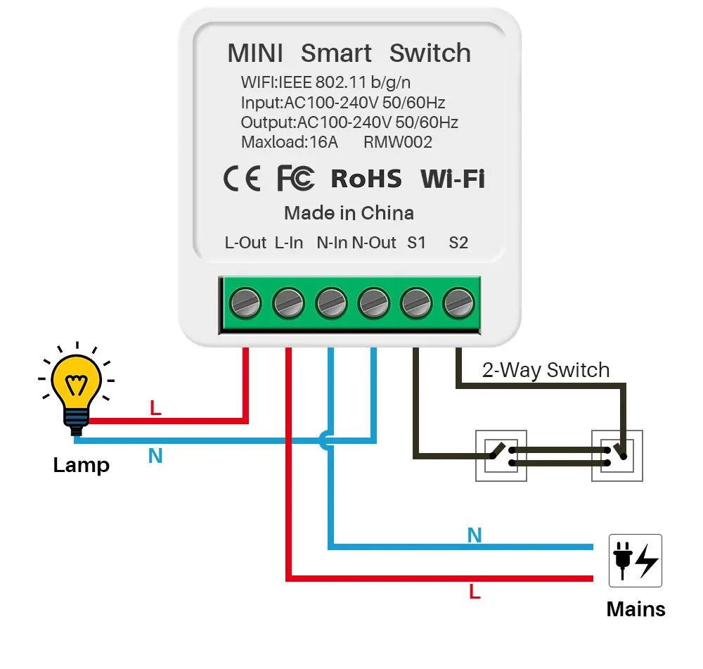 16A eWelink Wifi Mini Smart Switch 2-Way DIY Switch Circuit Breaker Timer Module