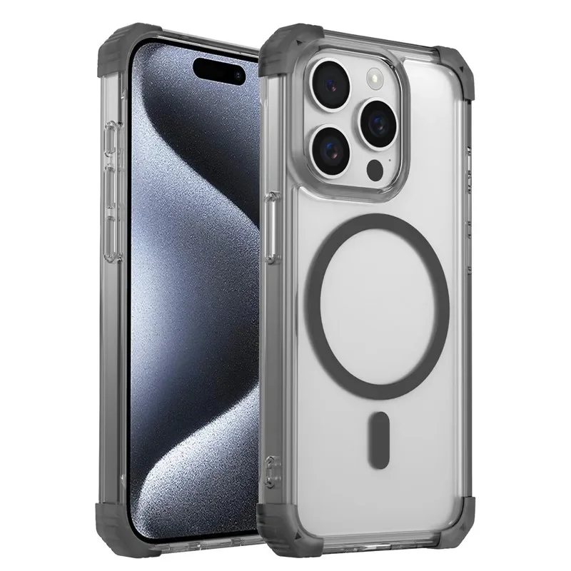 Enhanced Armor Shockproof Magnetic Wireless Charging Transparent Case with Magsafe Cover