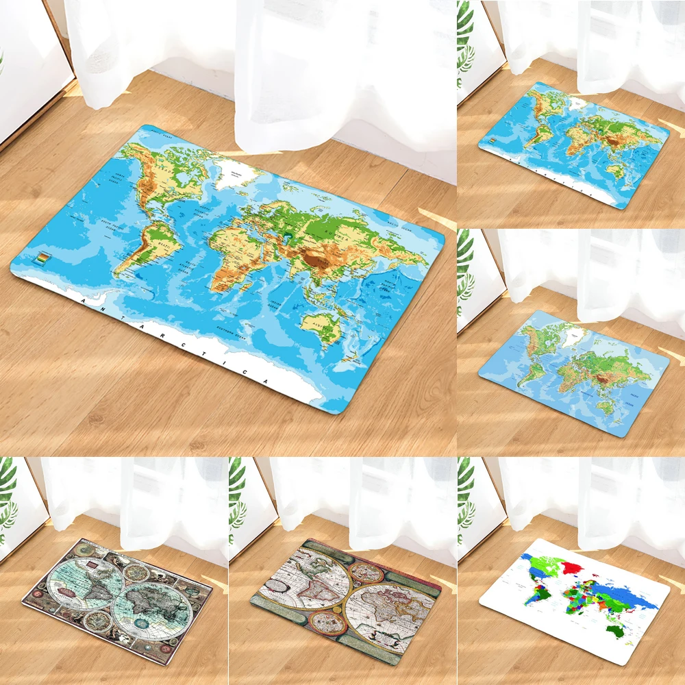 

World Map Pattern Anti-Slip Mat Carpet Door Mat Doormat Outdoor Kithchen Bathroom Living Room Floor Mat Rug
