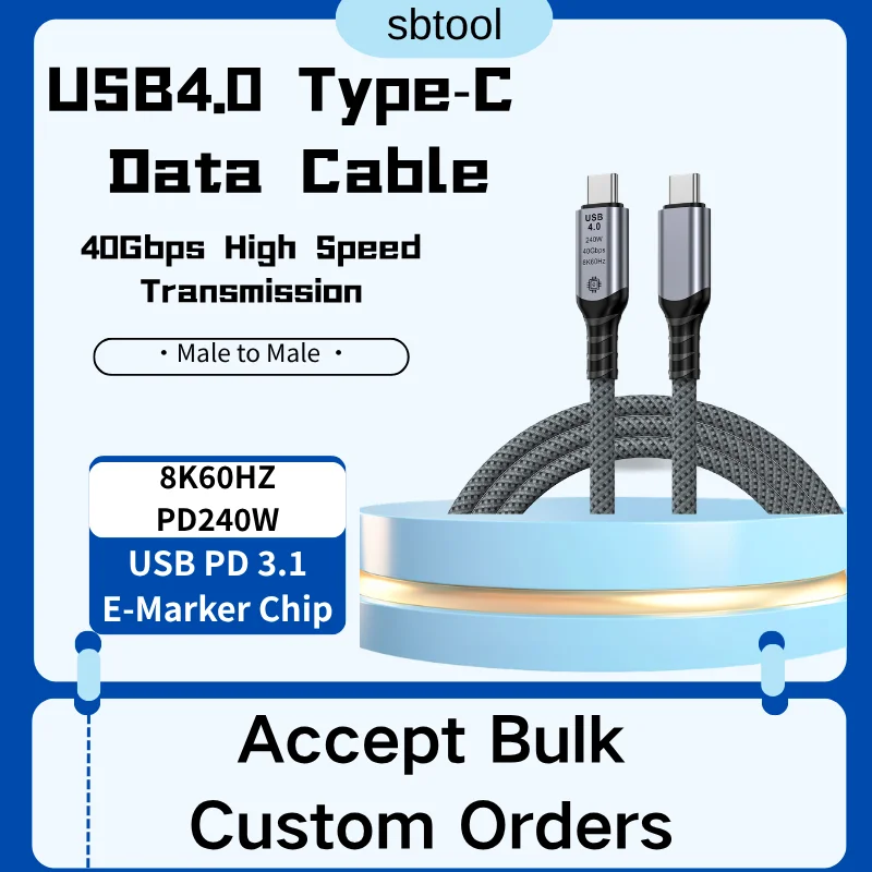 Ultra High-Speed 8K USB4 Type C Cable with 240W Power Delivery and Fast Charging Capability