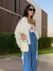 Women Chic Sparkling Beaded Short Loose Jacket Elegant V Neck Long Sleeve Lace Up Cardigan 2024 Autumn Female Fashion Streetwear 3