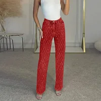 Diamond-shaped Rhinestones Woman's Denim Pants Shiny Diamond Straight Jeans for Women High Rise Trousers Y2k High Street Pants - Image 4