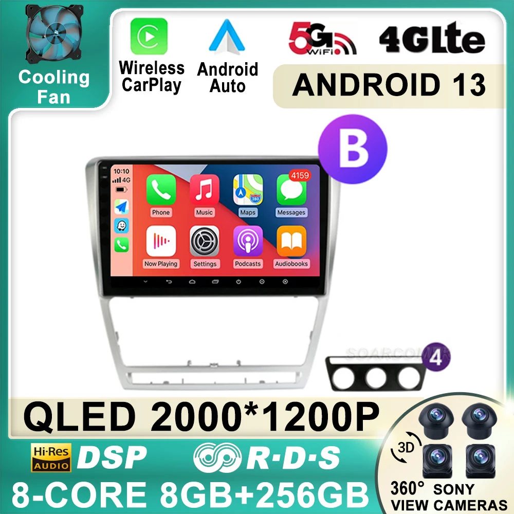 

10" Android 13 Stereo Multimedia Video Player Car Radio For SKODA Octavia 2 2008-2013 Wireless Carplay Head Unit GPS Navigation