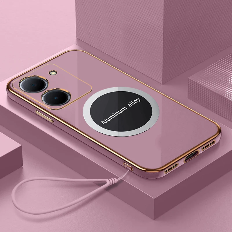 Luxury Square Plating Shockproof Silicone Back Cover with Magnetic Attraction