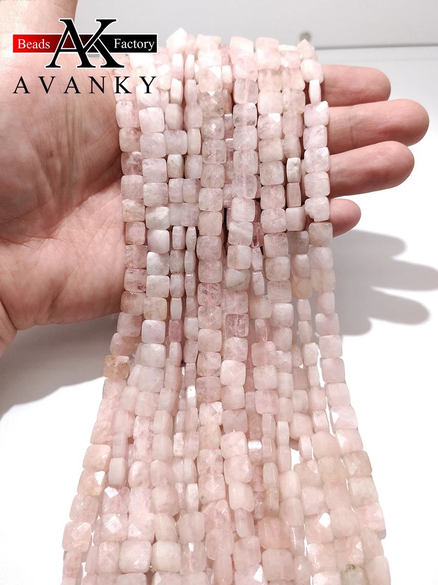 

Natural Stone Pink Morganite Beads Faceted Square Shape Loose For Jewelry Making DIY Necklace Bracelet Accessories 15'' 10mm