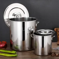 Grande marmite à soupe épaisse en acier inoxydable avec couvercle à poignée, grand seau, baril d'eau, chef domestique, casseroles de cuisine d'occasion 2