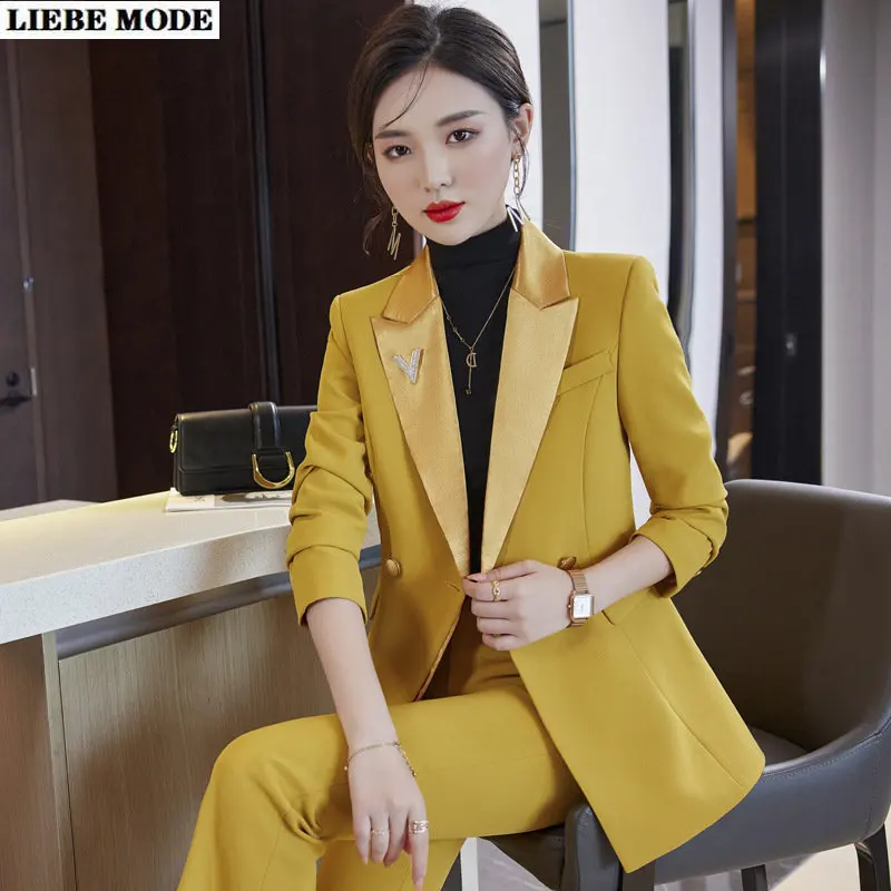 

Fashion Autumn Winter Women Pant Suit Formal Office Ladies Business Work Wear 2 Piece Set Female Long Sleeve Blazer And Trouser