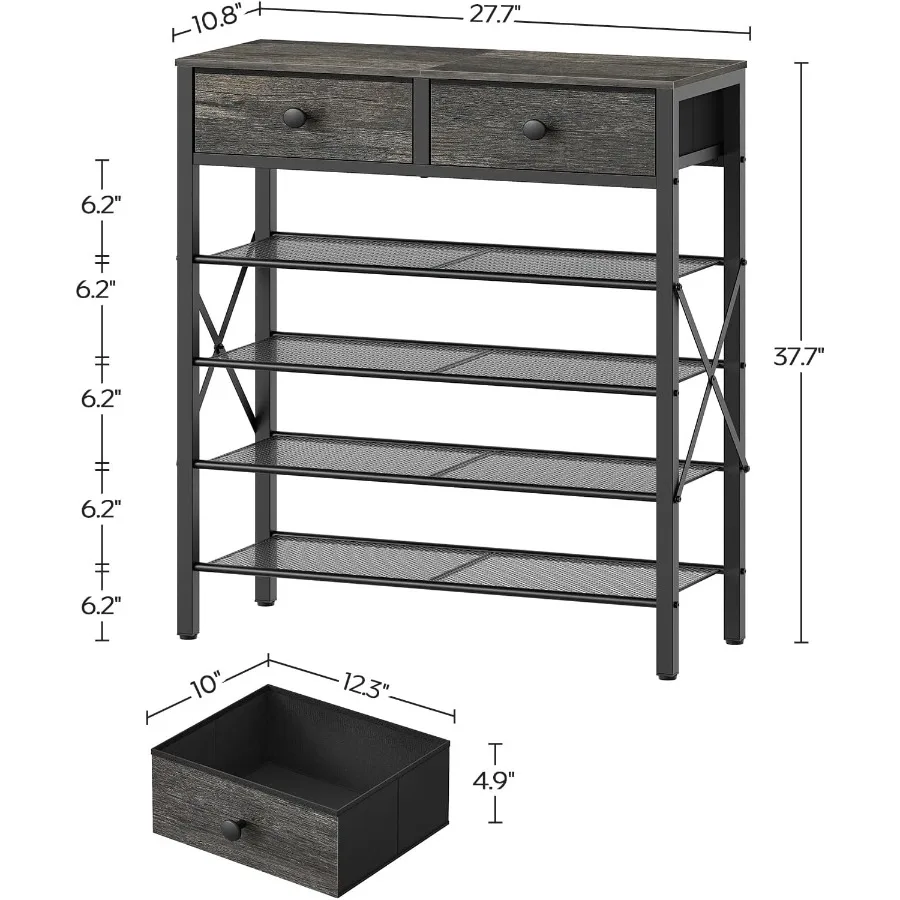 5 Tier Shoe Rack Large Capacity Shoe Storage Organizer Metal Shoe Shelf with Drawer and Wooden Top for 20 Pairs of Shoes for En