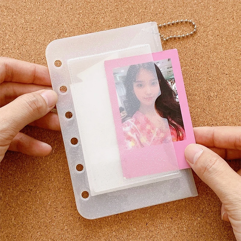 A7 Six Holes Loose Leaf Card Holder Bag PVC Transparent Glitter Storage Bag Note Book Inner Card Cover Sleece INS Original