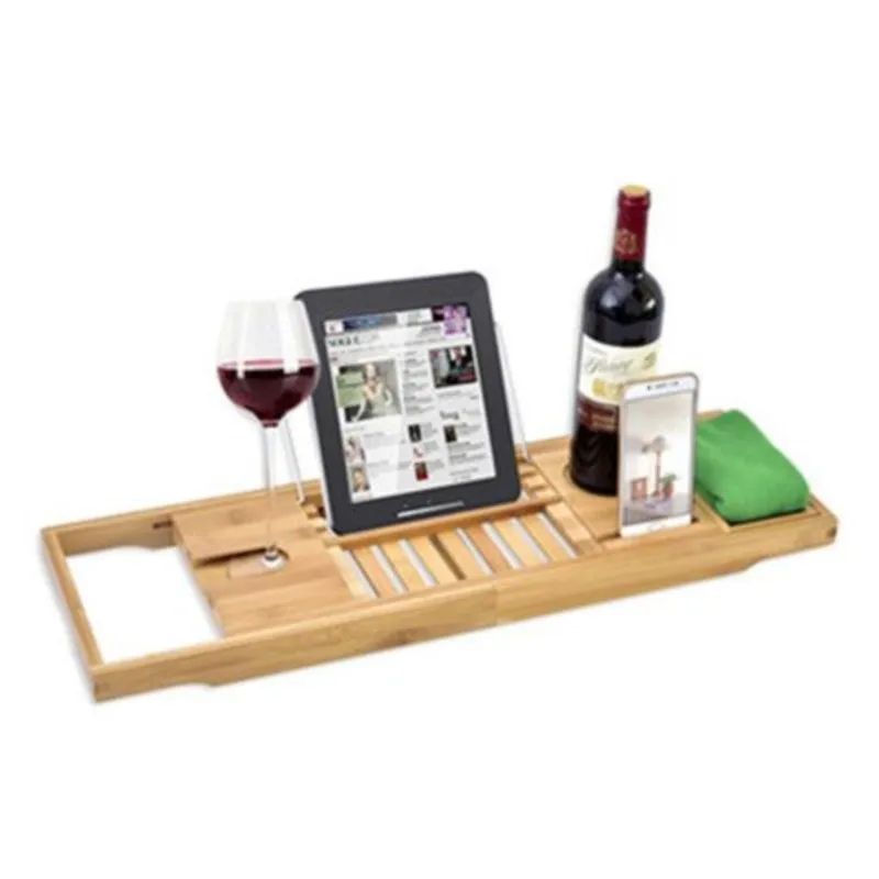 Nordic Luxury Bamboo Multi functional Anti slip Bathroom Storage Holder Household Square Bathtub Scalable Storage Rack LF739