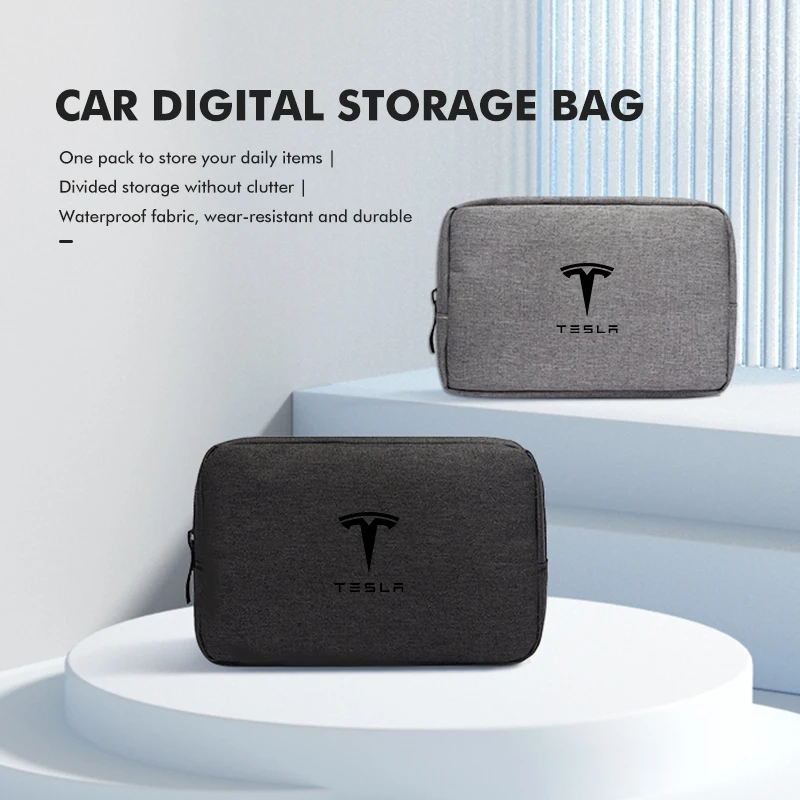 For Tesla Three Layer Car Digital Storage Bags Electronics Accessories Bag Model 3 Y S X Roadster Cybertruck car storage bag