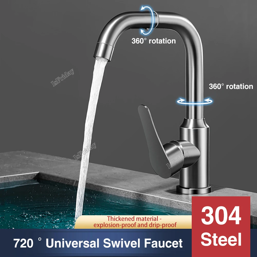 

New Double 360 ° Universal Rotating Bathroom Basin Faucet Hot Cold Water Sink Mixer Wash Tap Stainless Steel Kitchen Sink Faucet