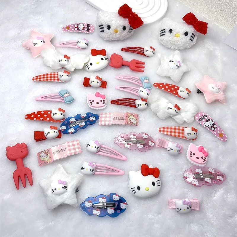 Kawaii Hello Kitty Haarnadeln Anzug 19 Stücke 6 Stücke 12 Stücke Haarspange Kinder Haarschmuck Hello Kitty Anime Figur Peripherie Bb Clip