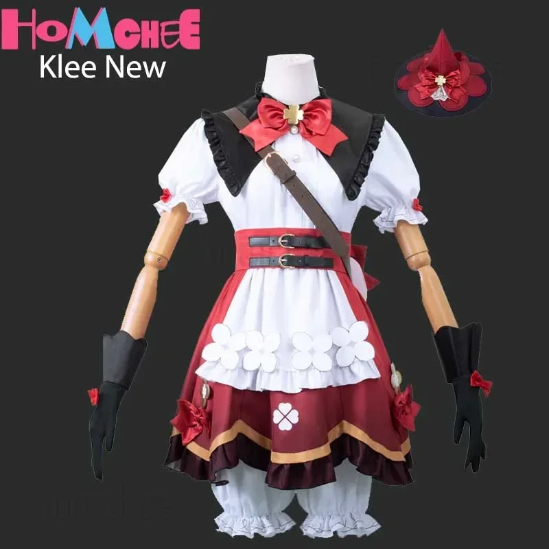 

Костюм для косплея Klee New Skin, полный комплект одежды Genshin Impact Klee, шапка на Хэллоуин, комикс с ведьмой, косплей для девочек и детей