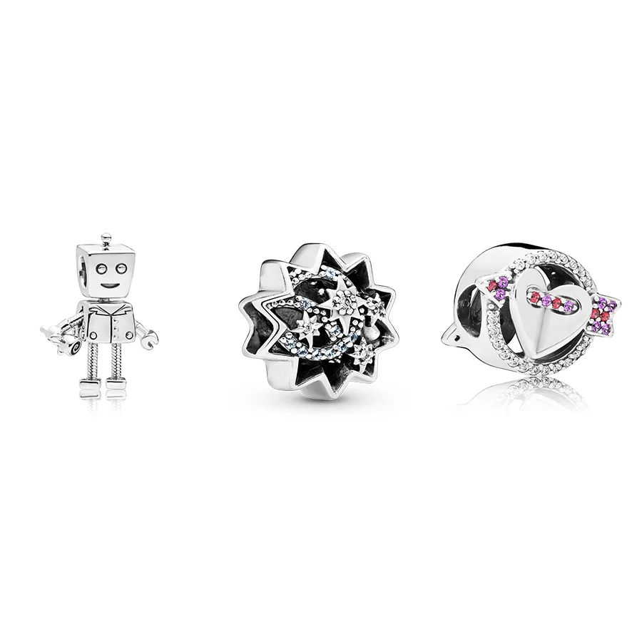 

925 Sterling Silver Beads Diy Robot Love Arrow Bead Charms For Original Pandora Women Bracelets & Bangles Jewelry