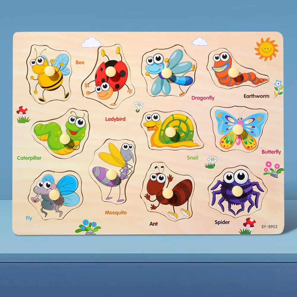 Wooden Puzzle Kids Shape Puzzle Educational Wooden Peg Puzzle Board for Toddlers Sea Numbers Alphabet Fruits Dinosaurs Shapes 6