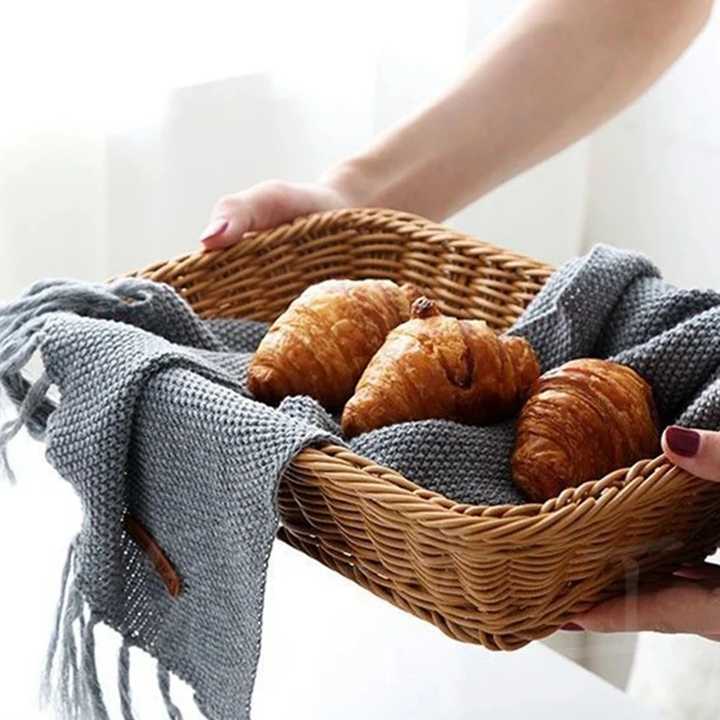 Handmade Rattans Work Storage Trays Fruit Vegetables Bread Baskets Restaurant Serving Tabletop Display Baskets
