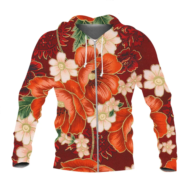 

Hoodies Women Zipper Men's Sweatshirt Casual Hoodie Northeast China Flowers Graphic Hoody Woman Top Fashion Oversize Clothes