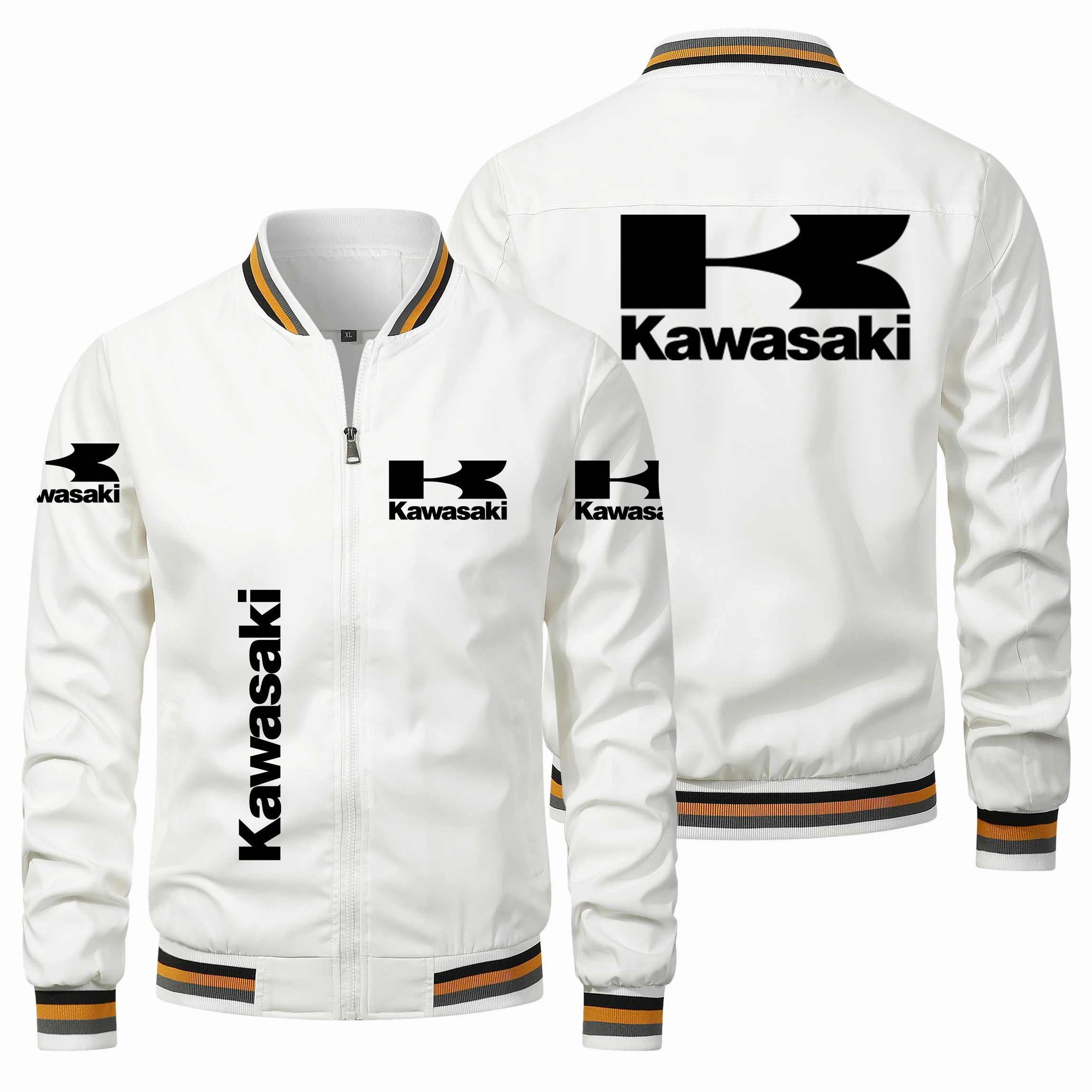 ホワイト ロゴプリント ジャケット 男性と女性のためのカワサキロゴプリントジャケット,カジュアルな