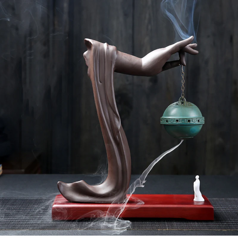 

With 20Cones Creative Ceramic Incense Burner Waterfall Backflow Incense Burner Holder Buddha'S Hand Incense Holder Censer