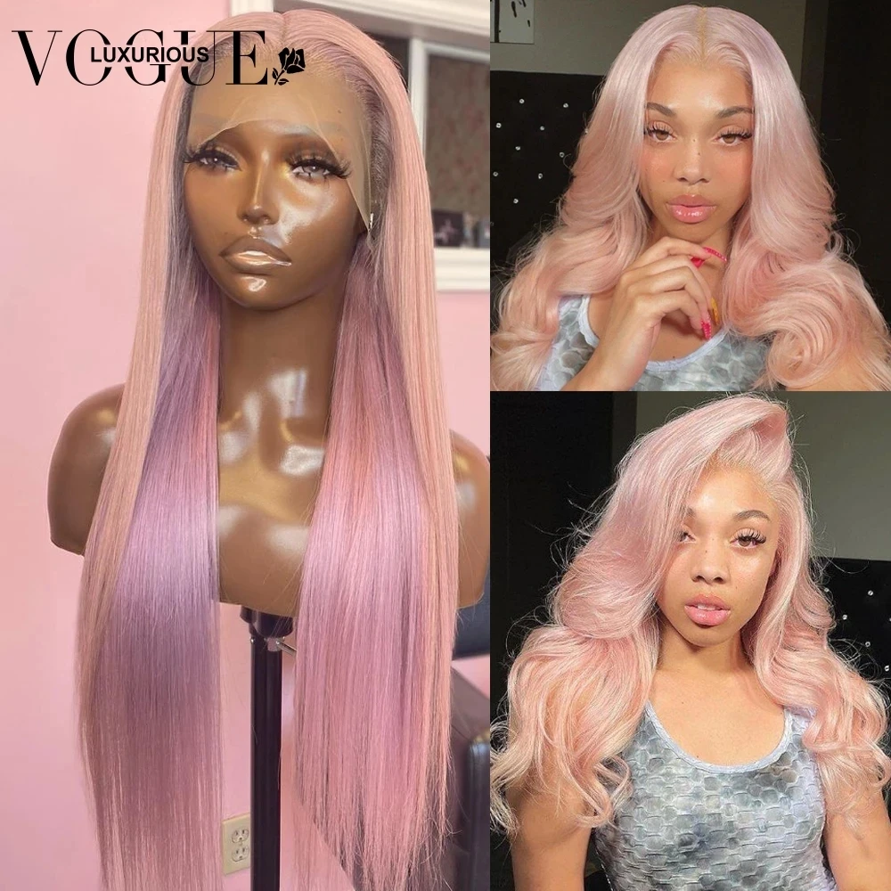 13x6 Light Pink 13x4 Transparent Lace Front Straight Wig Preplucked Hairline Brazilian Human Hair Loose Wave Wigs for Women