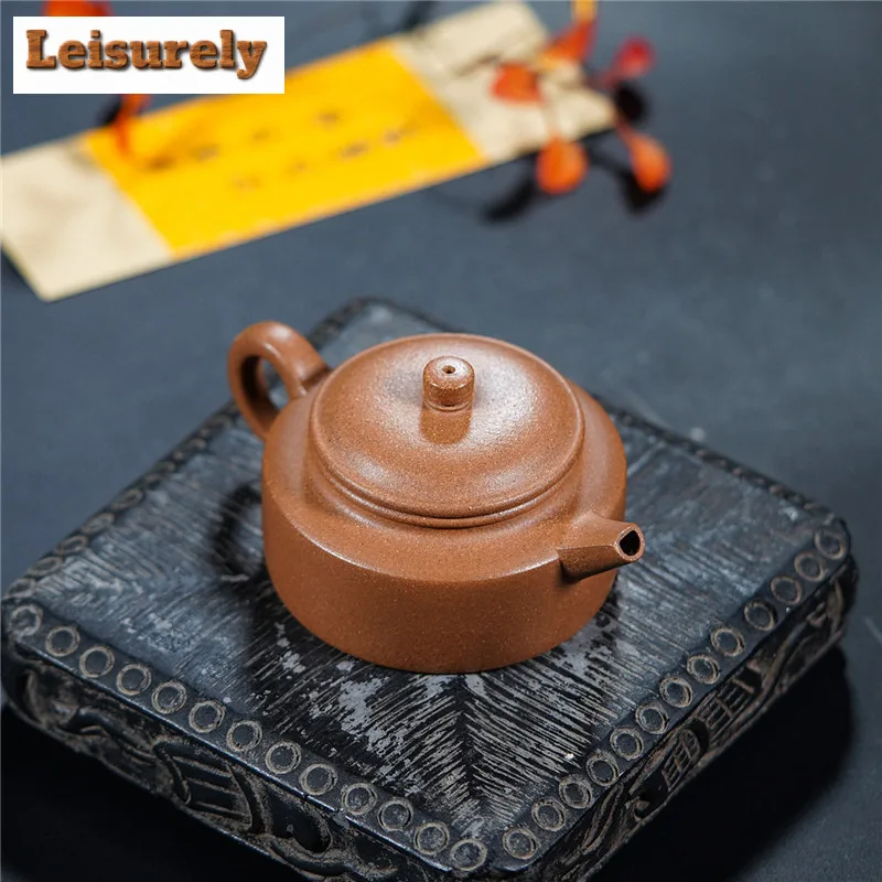 160ml Yixing Purple Clay Teapots Handmade Flat Dezhong Pot Raw Ore Gold Downhill Mud Tea Maker Kettle With Strainer Zisha Teaset
