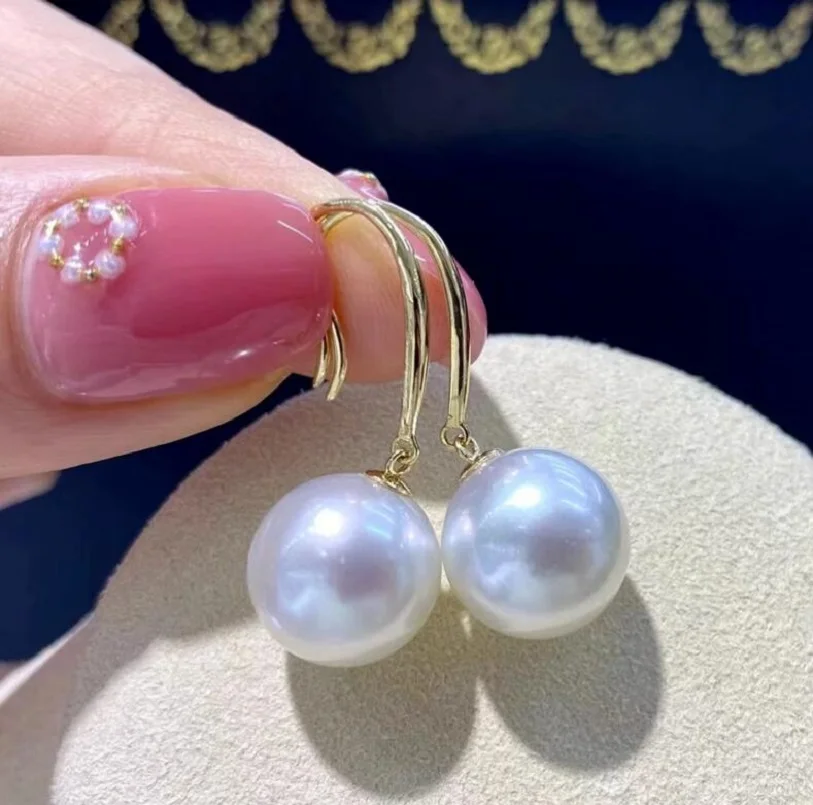 

Perfect Round AAAAA 12-13mm South China Sea White Natural Pearl Earrings 14K Gold