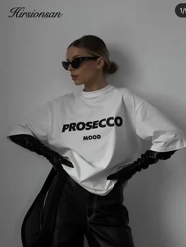 Hirsionsan 100% Cotton Letter Print T Shirt Women 2024 Summer New Basic Vintage Tee Casual Loose Chic O Neck Female Couple Tops 1
