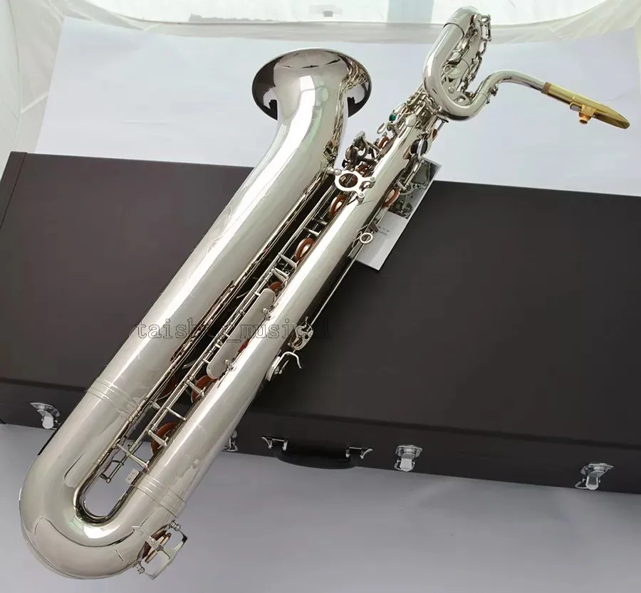 Silver Nickel Baritone Saxophone Eb Sax Free Metal Mouth Engraving Bell