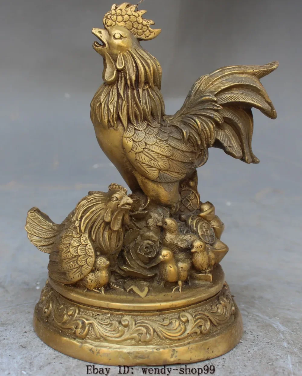 

6" China Bronze Brass fengshui animal Cock Rooster Chicken yuanbao wealth statue Garden Decoration 100% real Brass Bronze