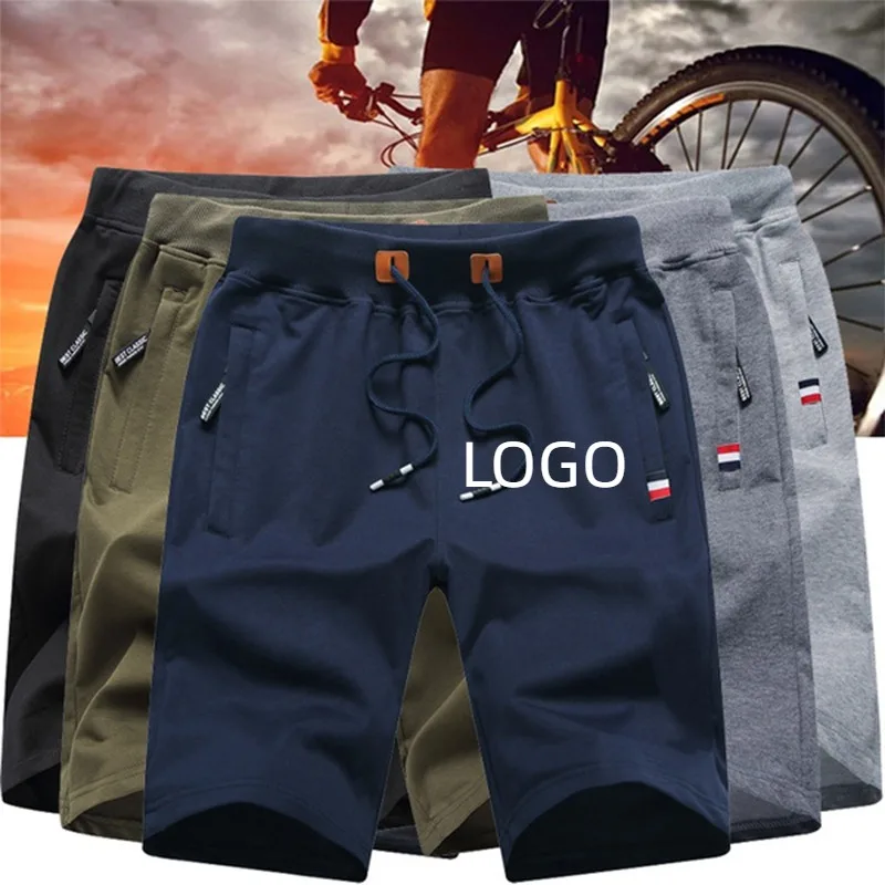 

Custom Logo Brand Summer Men's Casual Sports Jogger Drawstring Shorts Solid Color Zipper Pocket Pants Cotton Beach Short Pants