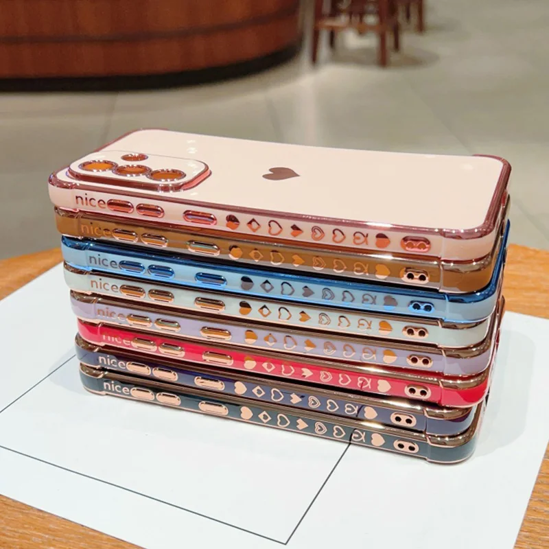 Electroplated Love Heart Shockproof Phone Case with Lens Protection