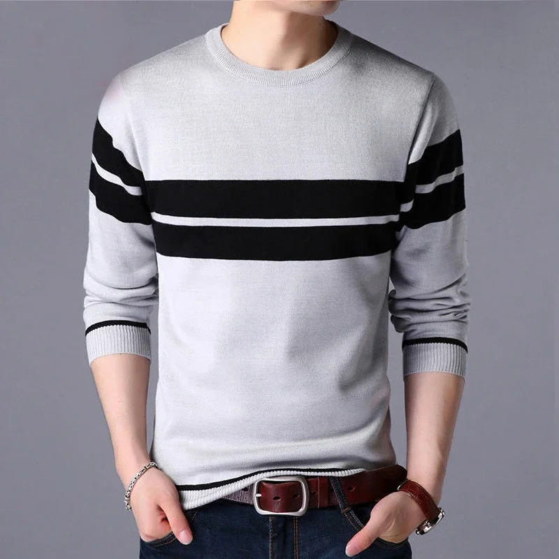 Spring Autumn Vintage Striped Print Long Sleeve Sweaters for Men All Match Pullovers Keep Warm Loose Casual Fashion Male Clothes