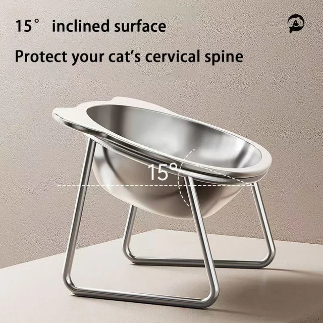 Cat Bowl 304 Stainless Steel Raised Cat Food Bowl Slanted Neck Guard Unbreakable Drinking Water Bowl Supplies For Puppy Cat 3