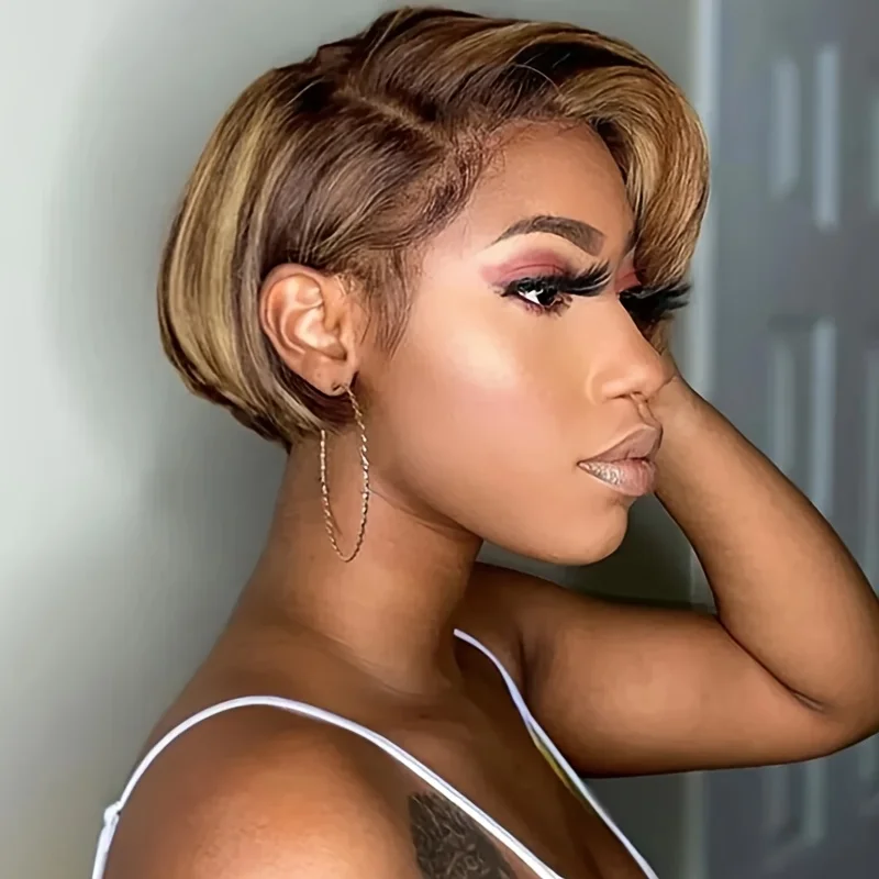 Pixie Cut Wig 13*4*1 Transparent Lace Human Hair Wigs For Women Short Wig Lace Human Hair 150% density 6inch natural look