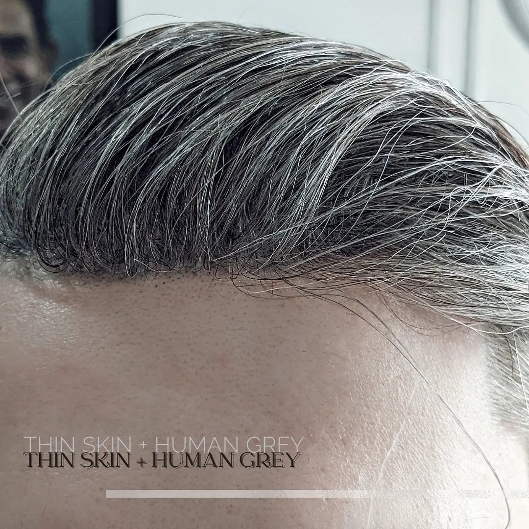 Grey Human Hairline Men's Lace Frontal Wig 1B60 Straight Hair V Style Frontal 0.06mm Ultra Thin Skin PU Capillary Prosthesis