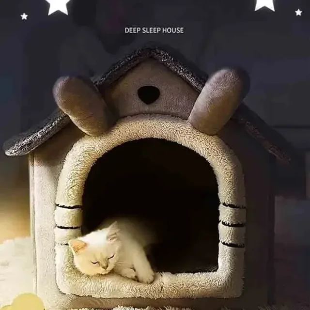 S1fca2112a56d44df80fdad2abd856541r.jpg Indoor Warm Dog House Soft Pet Bed Tent House Dog Kennel Cat Bed Removable and Washable Cushion Suitable Four Season Universal