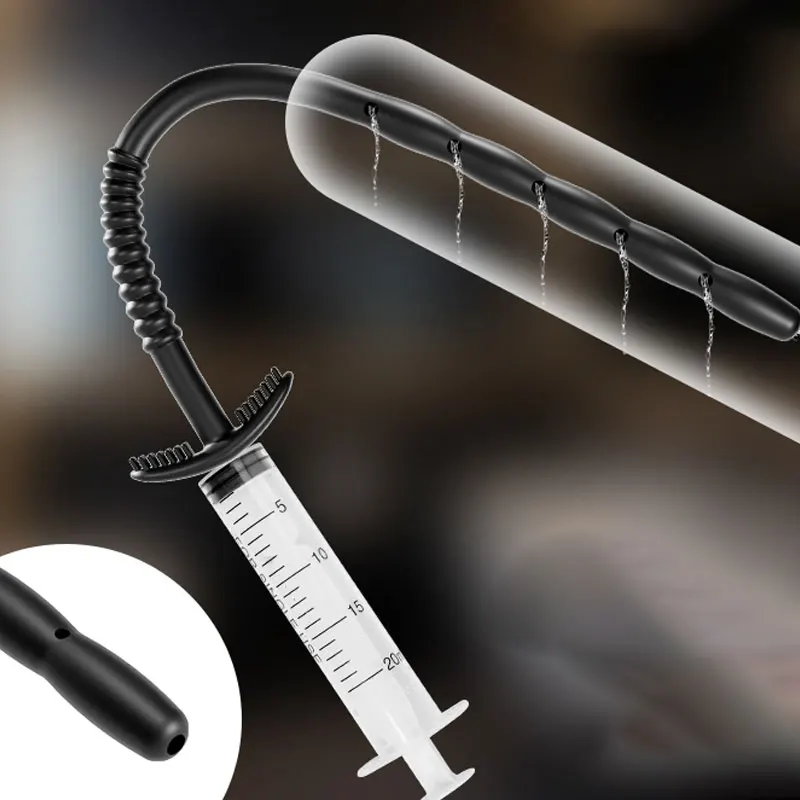 Silicone Urethral Sound Hollow Side Hole Spray/Washing Urethra Sounding Stimulation for Men Masturbation Rod Urethral Penis Plug