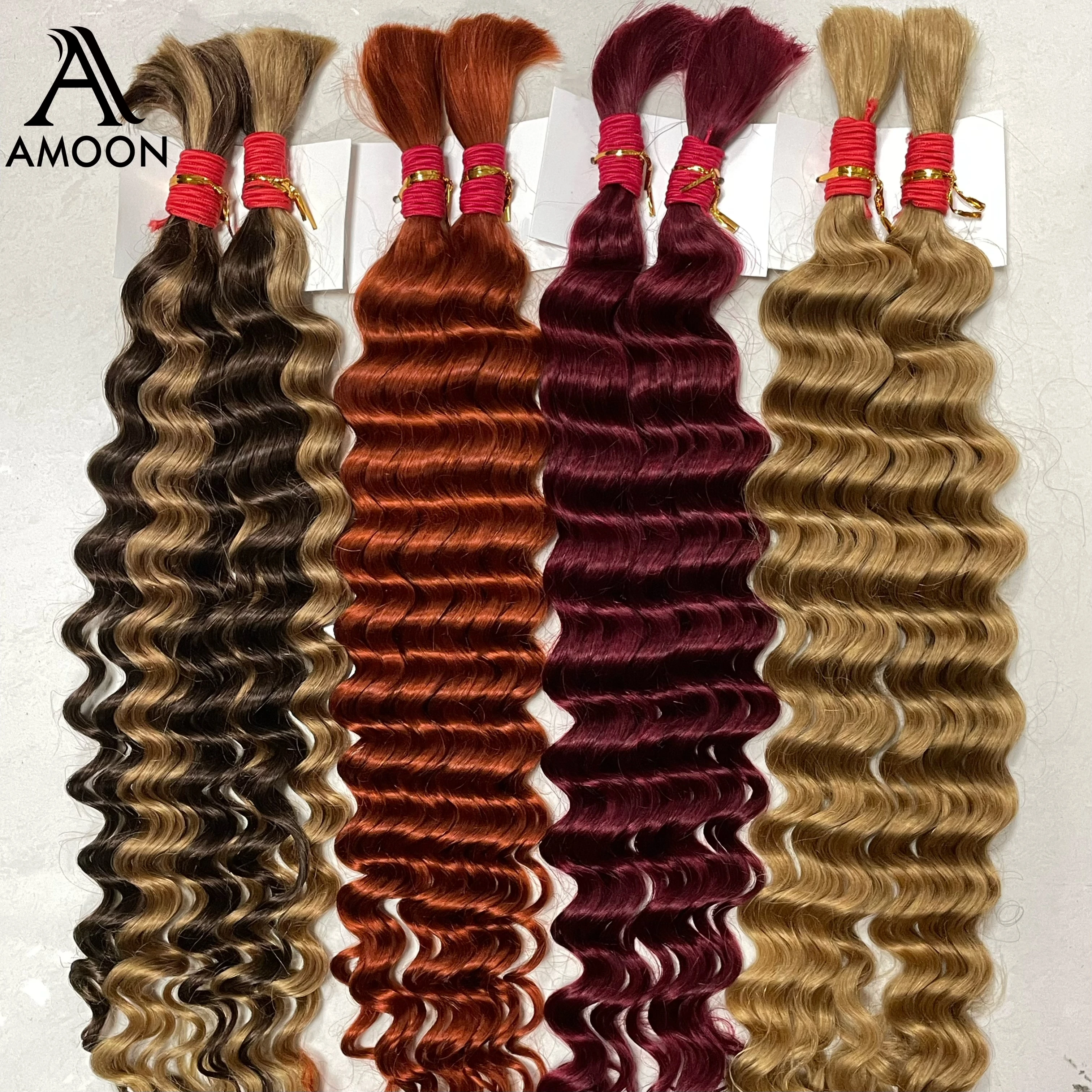 Amoon 2 bundles Boho Braids Human Hair Deep Wave Bulk Hair Colored No Weft Bundles for Boho Braids