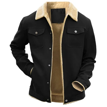 Men’s Winter Faux Shearling Jacket – Black Parka 17