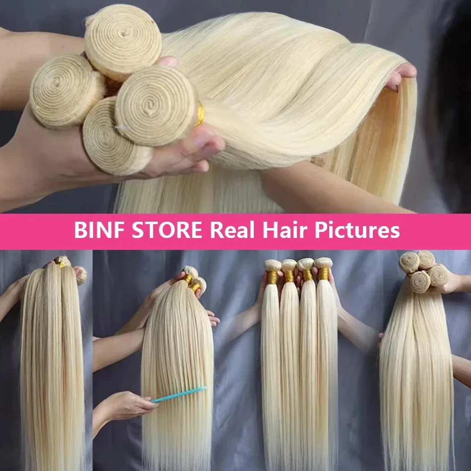 Extensioni di capelli umani lisci biondi 613, 1/3/4 fasci di capelli umani vergini biondi colorati, trama per donna - immagine 2