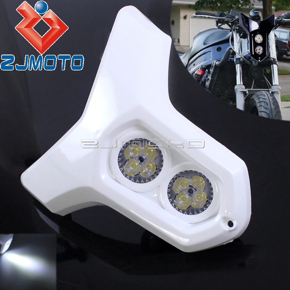 12V Motocross Led Twin Headlight Carenatura Running Mask Lampada Universale Per Kawasaki Yamaha Honda Dual Sport Dirt Bikes Naked Bike