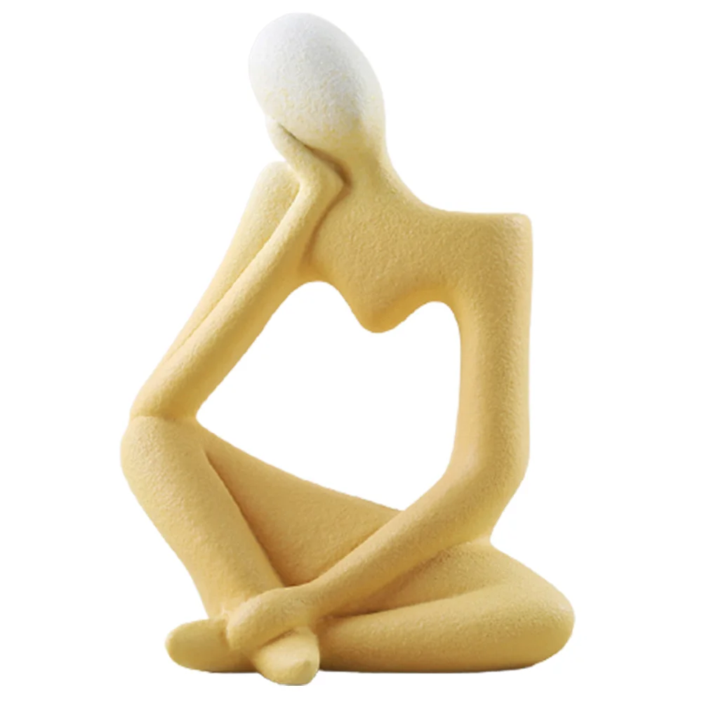 

Modern Resin Abstract Thinker Statue for Decoration Simple Sculpture Figurine Office Ceramics Vase Home Decor(Yellow)