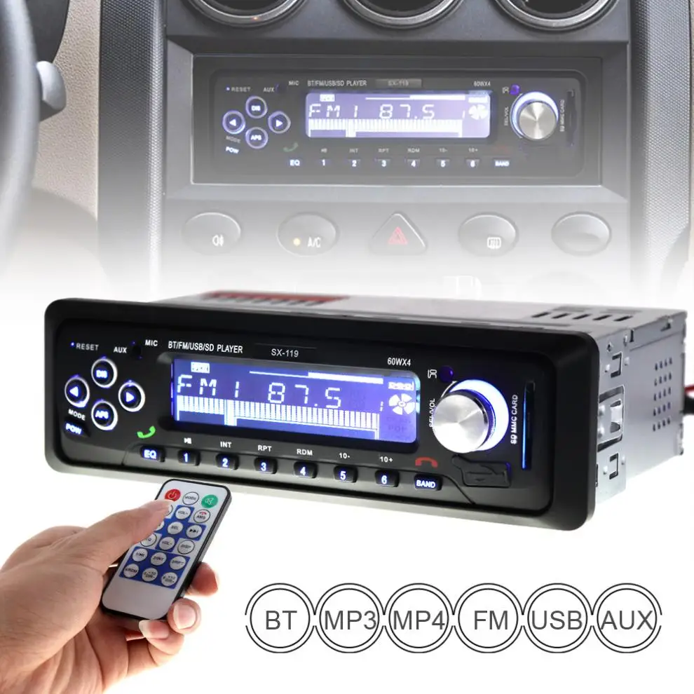 

Car Radio Universal 1 Din With Remote Control MP3 Player Bluetooth Hands-free Stereo Audio Music USB SD FM AUX Input 12V